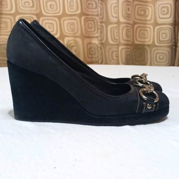 Vintage Coach Issy Black Suede and Jacquard Wedge size 8.5 - Picture 5 of 13